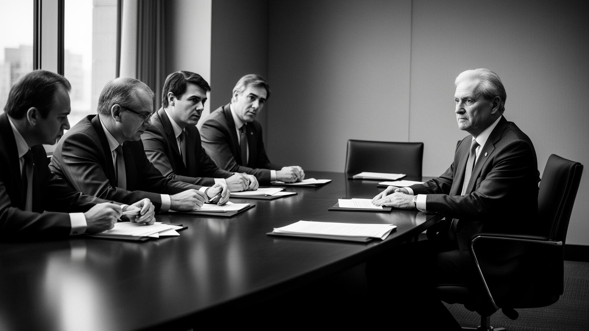 An executive leader at the boardroom table — engaged on the mandate at hand.